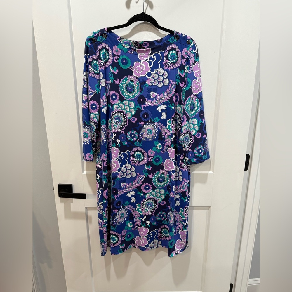 Talbots Floral Blue and Purple Women's Dress size XL Knee length 3/4 sleeves